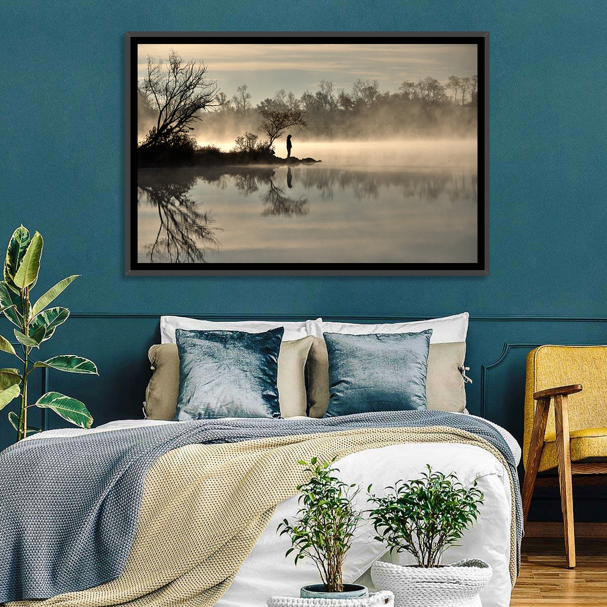 Centennial Lake Mist Wall Art in a room, landscape