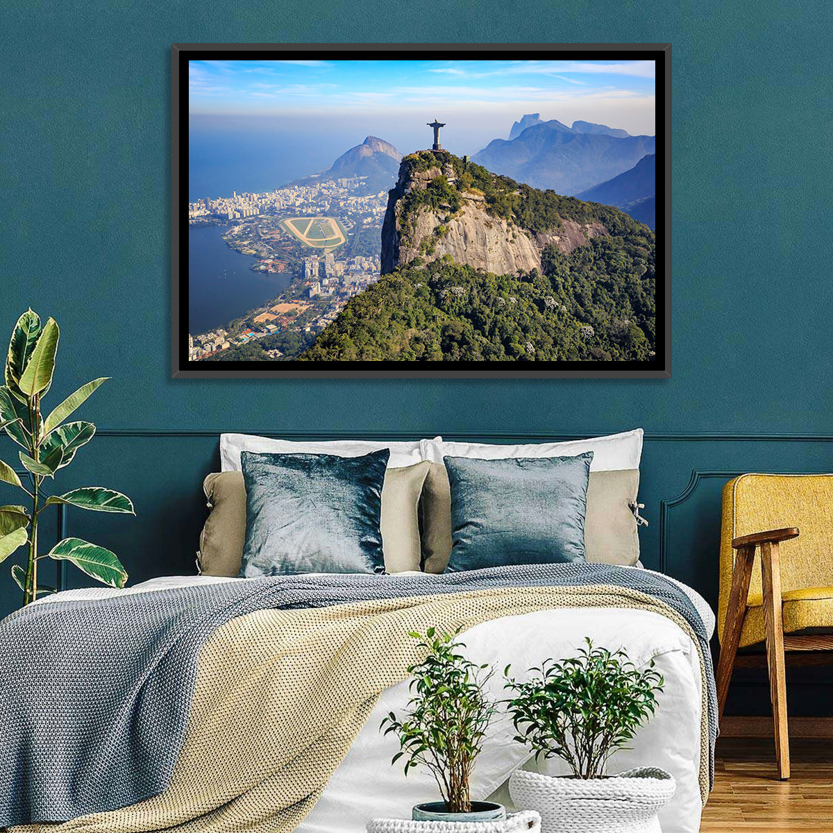 Rio De Janeiro Skyline with Christ the Redeemer Wall Art in a room, landscape