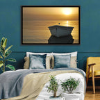 White Rowboat on Golden Sea Wall Art