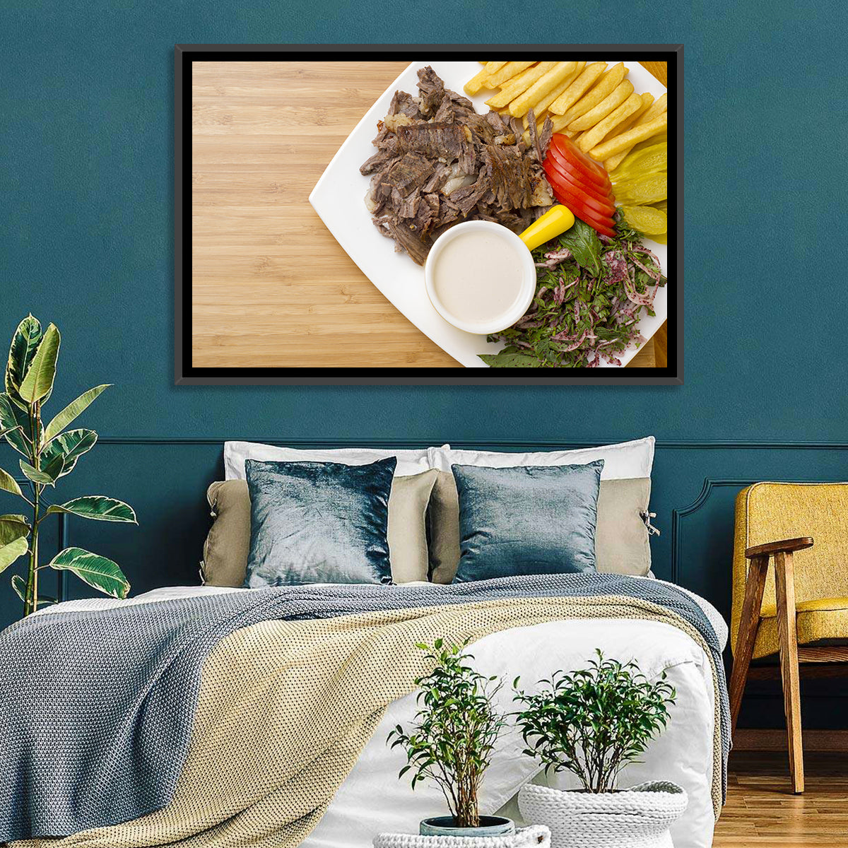 Shawarma and Fries Flat Lay Wall Art in a room, landscape