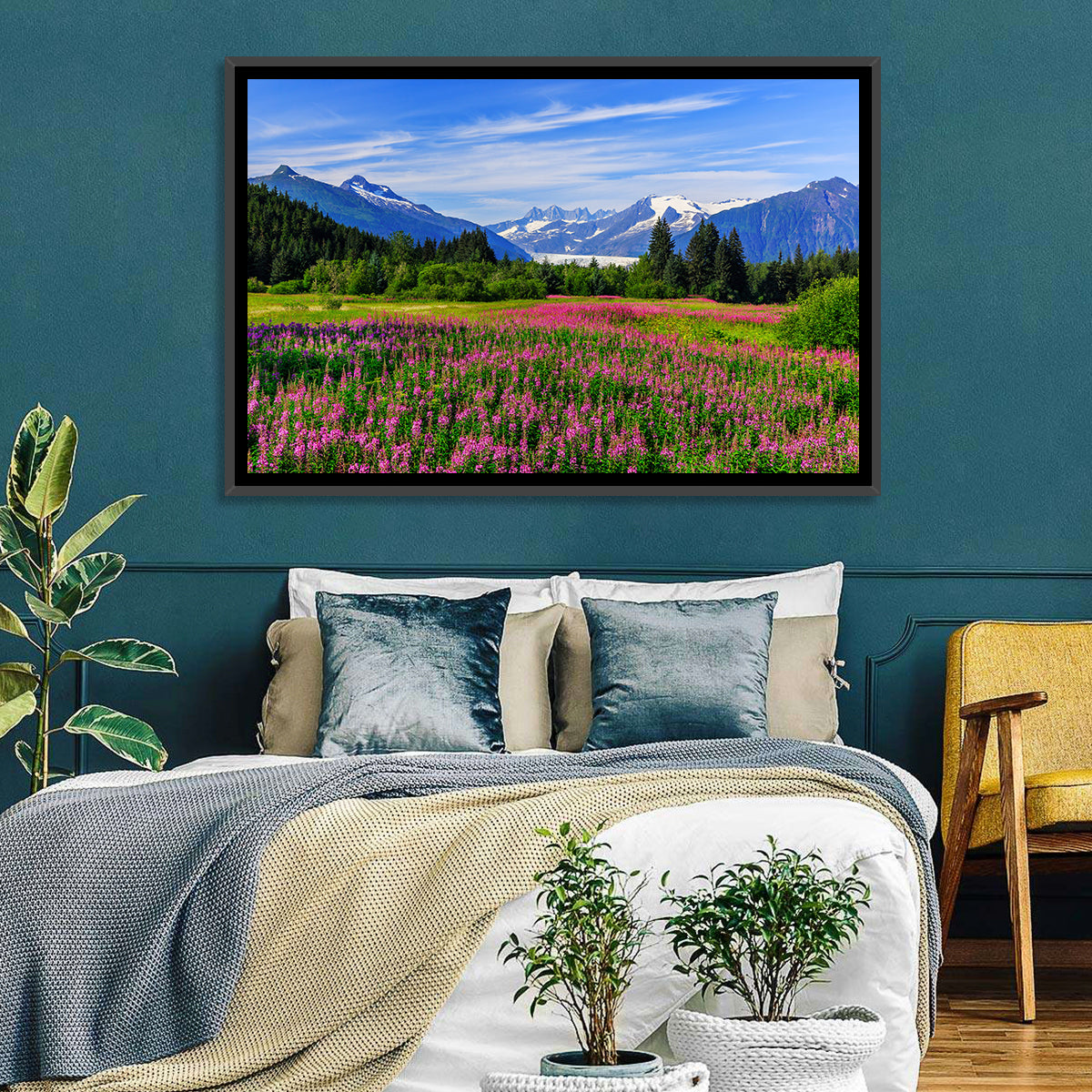 Juneau Meadow with Mendenhall Glacier Wall Art in a room, landscape