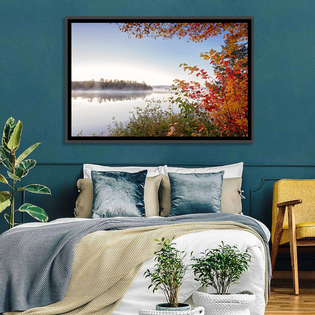 Algonquin Morning Mist Wall Art in a room, landscape