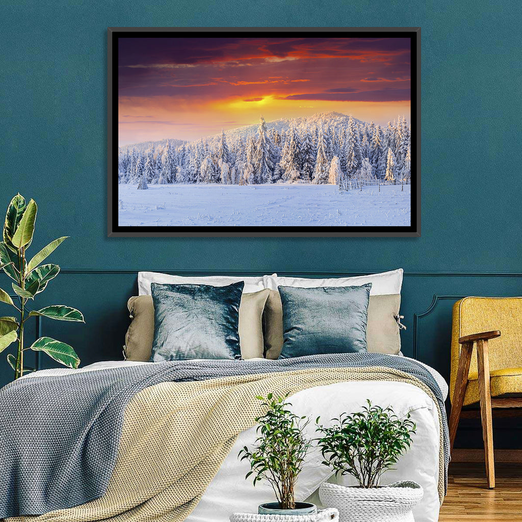 Snowy Forest Sunset Wall Art