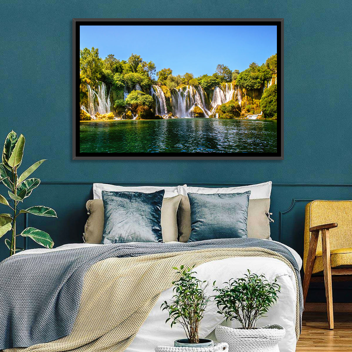 Kravice Waterfalls Wall Art in a room, landscape