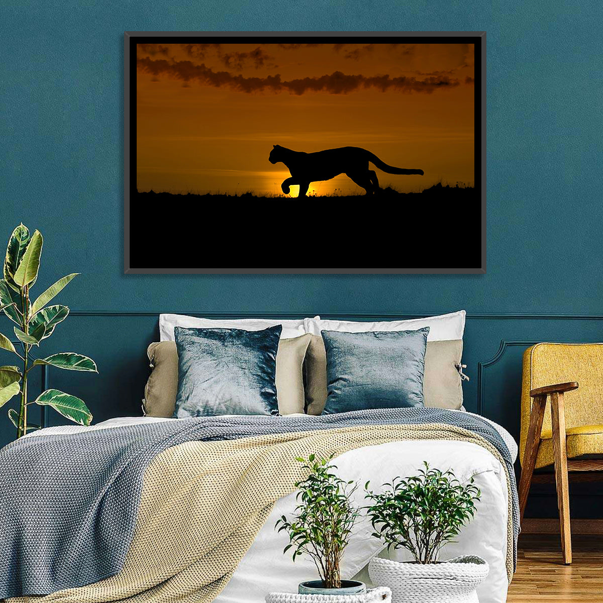 Cougar Silhouette at Sunset Wall Art