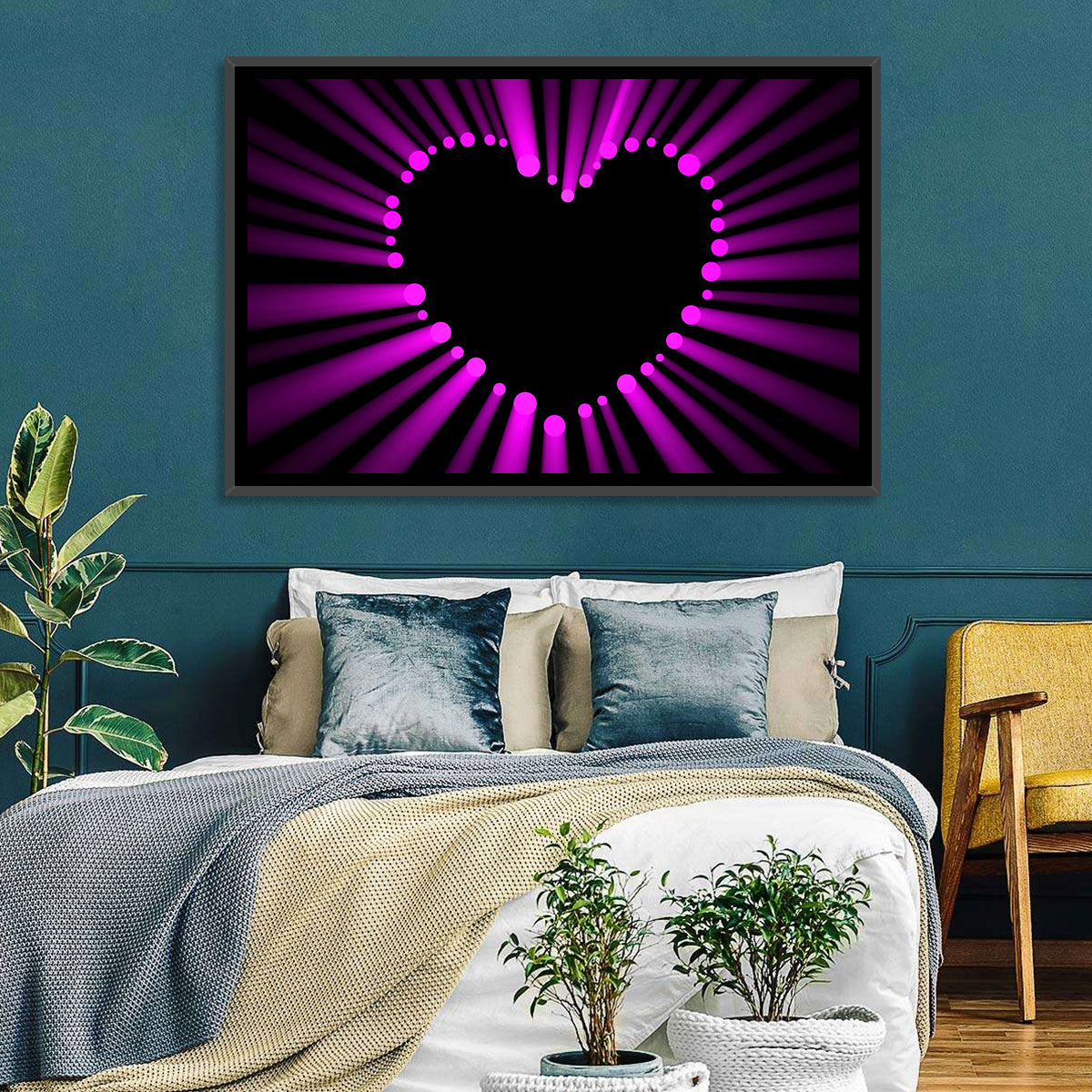 Glowing Heart Wall Art in a room, landscape