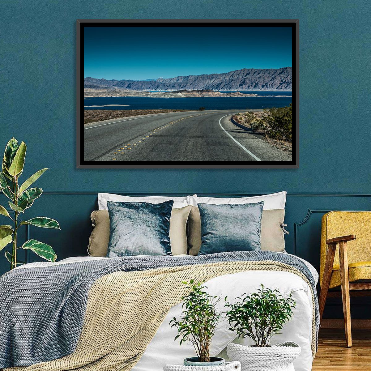 Lake Mead Curved Road Wall Art in a room, landscape