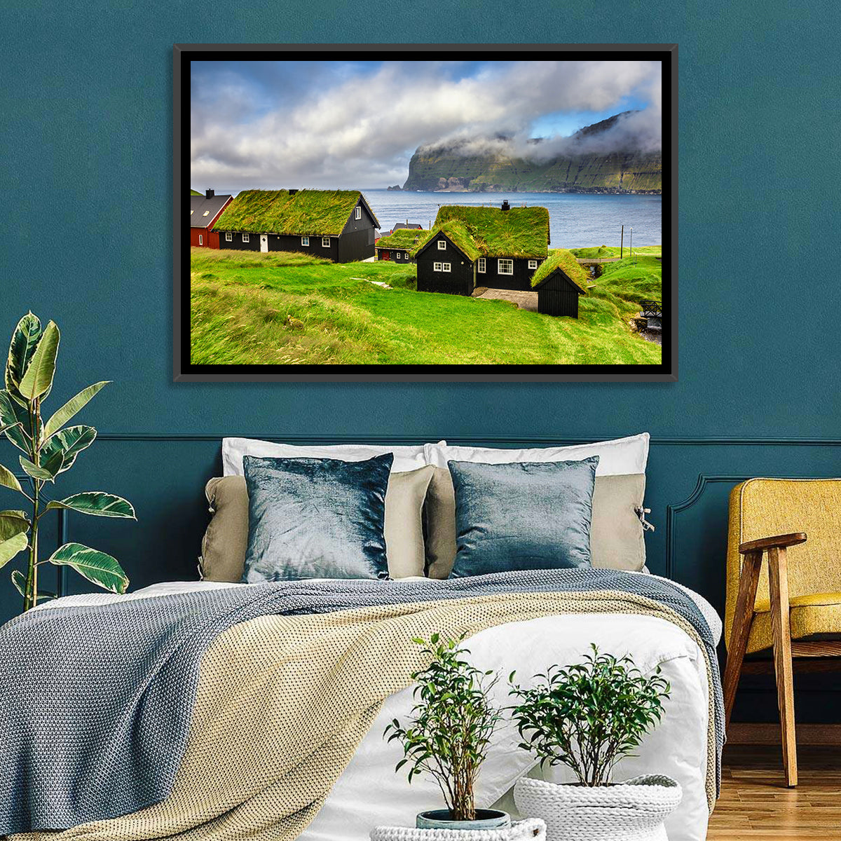 Saksun Village Landscape Wall Art in a room, landscape
