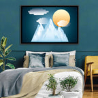Geometric Snowy Mountain with Golden Sun Wall Art