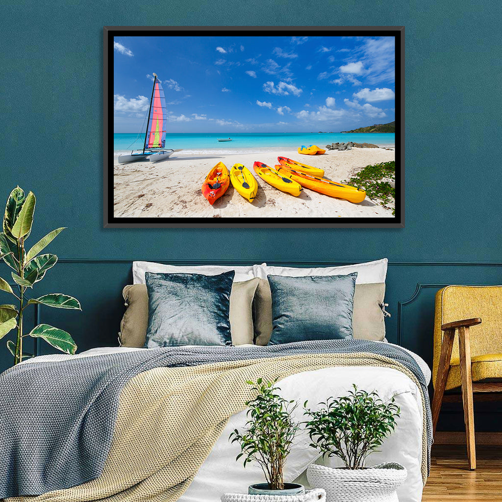 Yellow Kayaks on Tropical Beach Wall Art