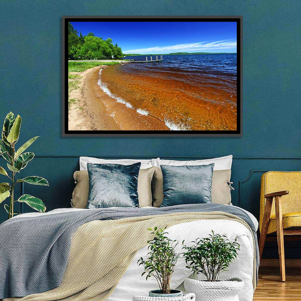 Lake Gogebic Sunny Shoreline Wall Art in a room, landscape