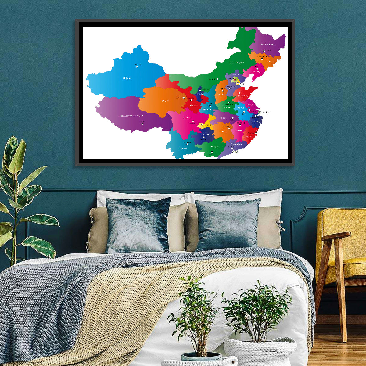 Colorful China Provinces Map Wall Art