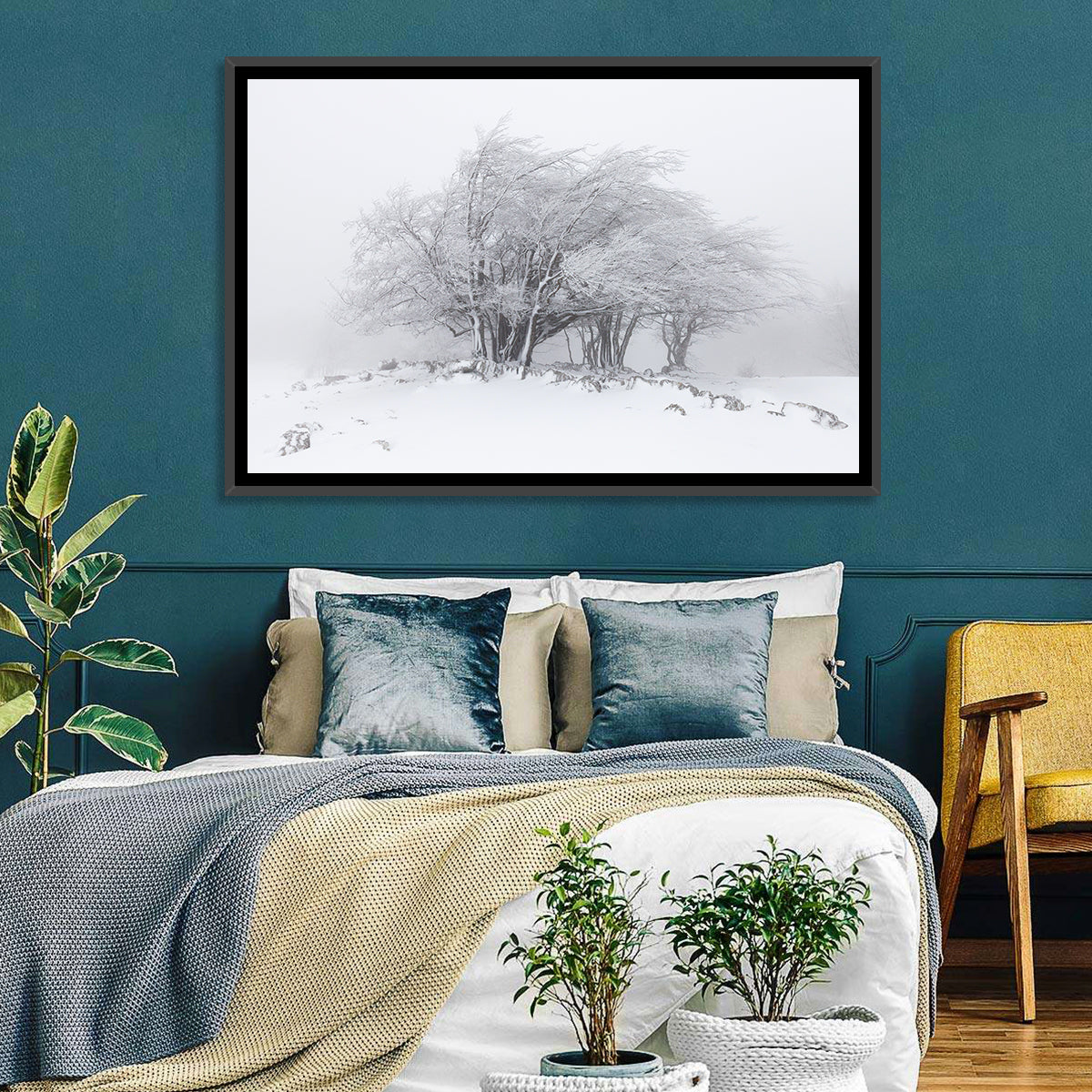 Rime Coated Winter Trees Wall Art in a room, landscape