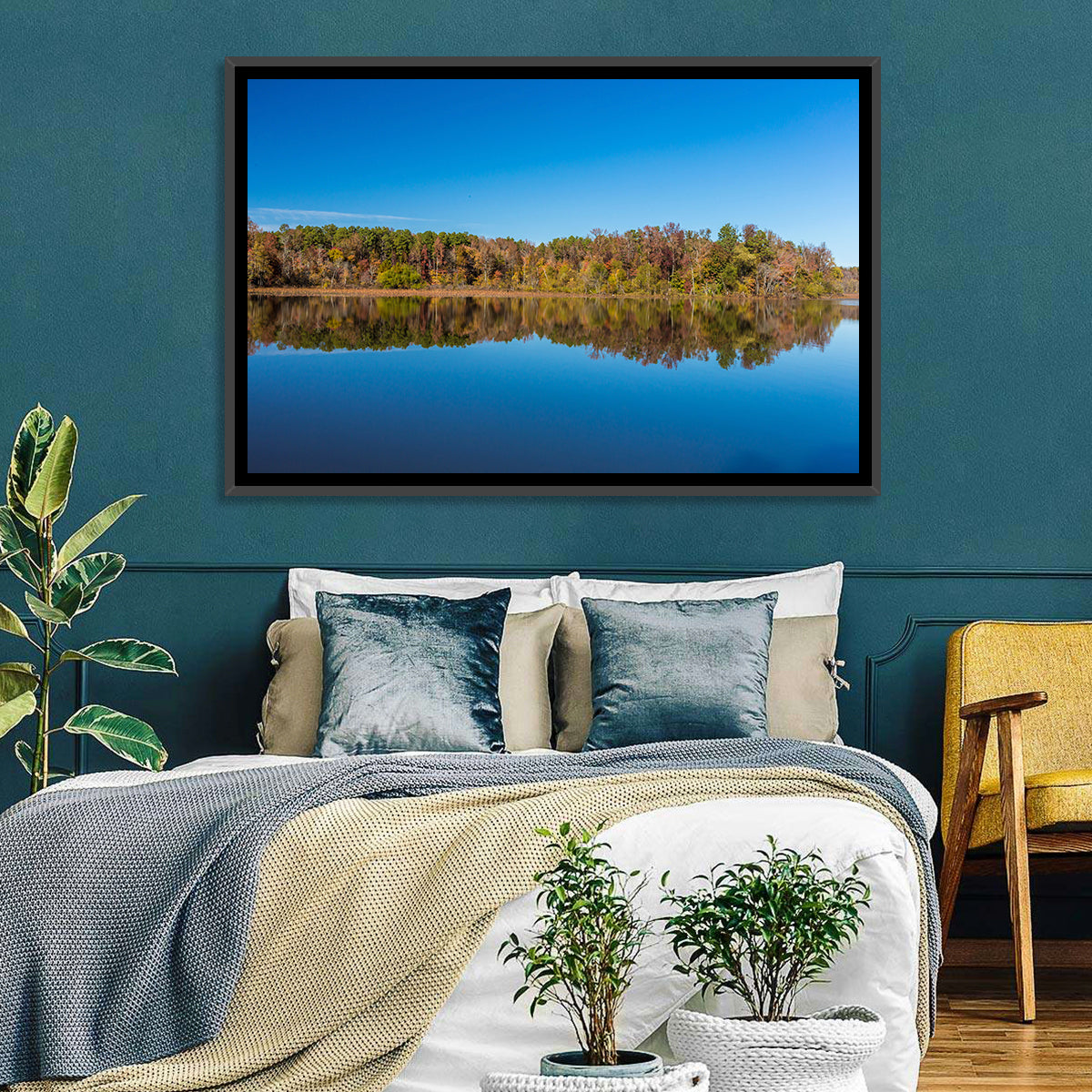 Petit Jean Lake Reflection Wall Art in a room, landscape