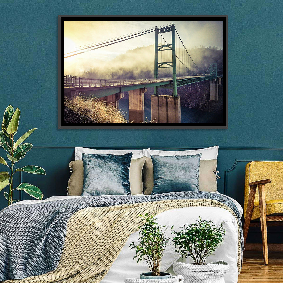 Bridge Over Lake Oroville Wall Art in a room, landscape