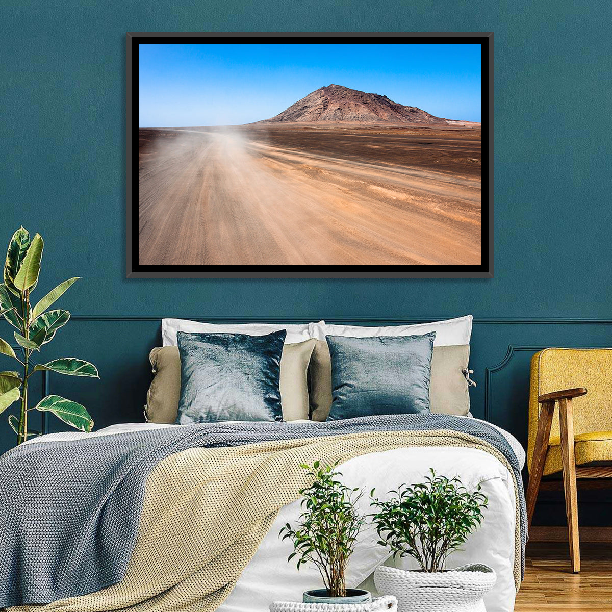 Cabo Verde Crater Road Wall Art in a room, landscape
