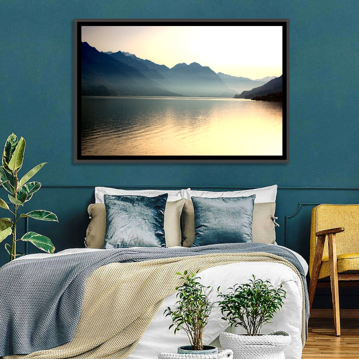 Lake Brienz Sunset Wall Art in a room, landscape