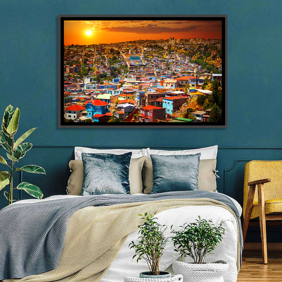 Valparaíso Hills Sunset Wall Art in a room, landscape