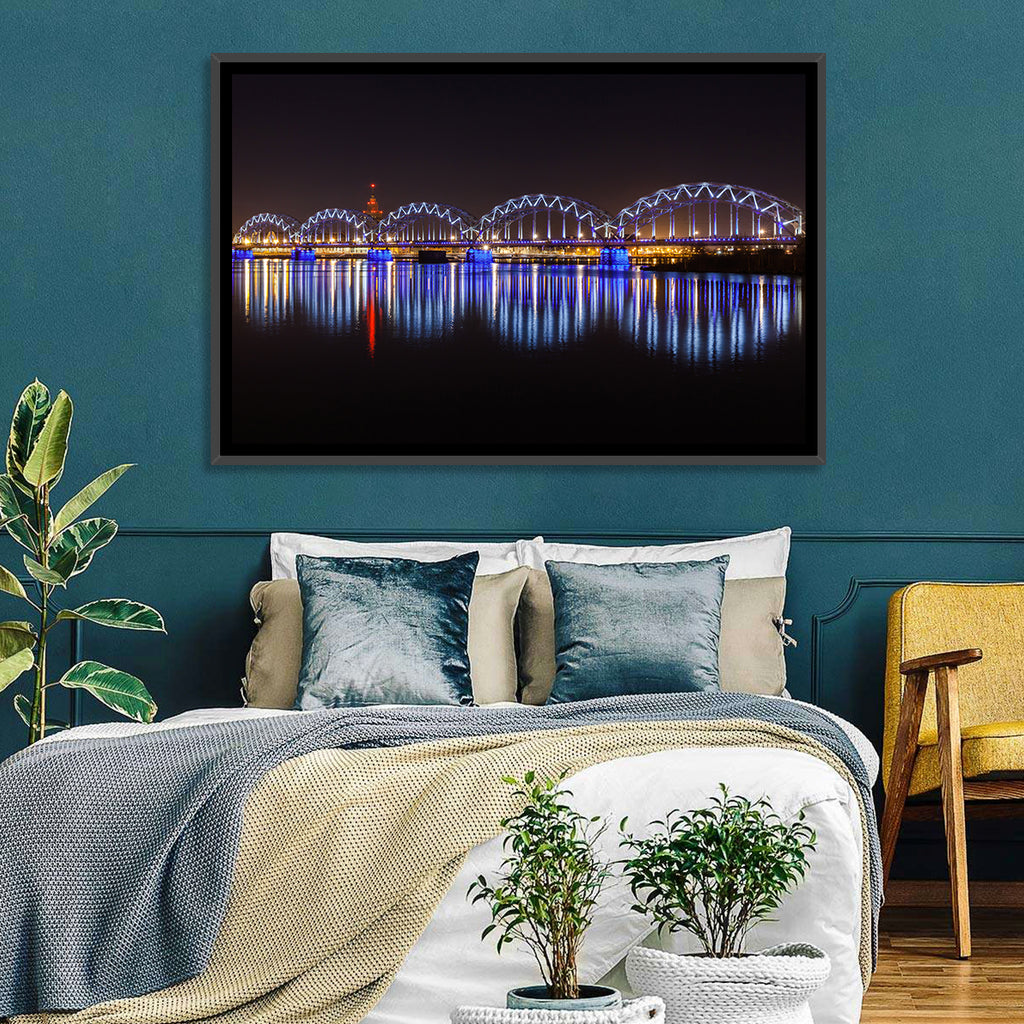 Riga Railway Bridge Nightscape Wall Art
