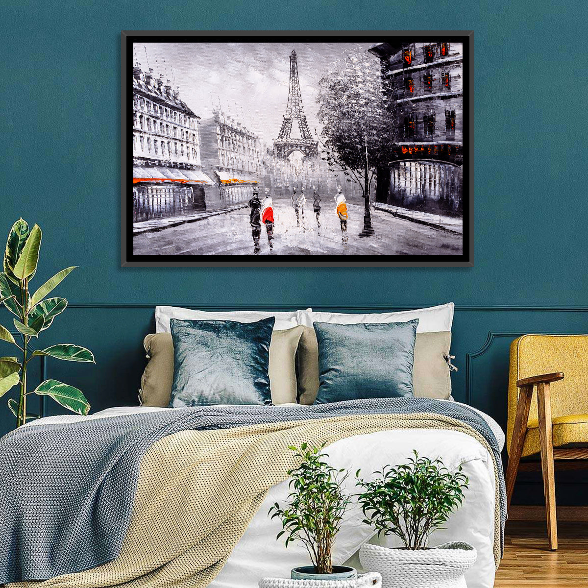 Paris Street with Eiffel Tower Wall Art in a room, landscape