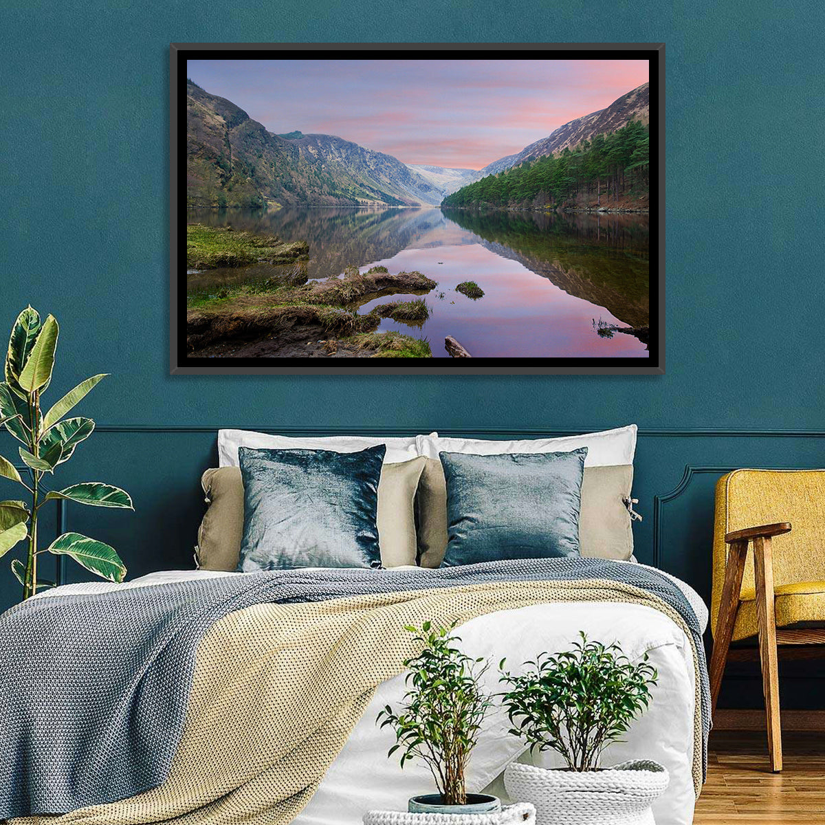 Glendalough Upper Lake at Dusk Wall Art in a room, landscape