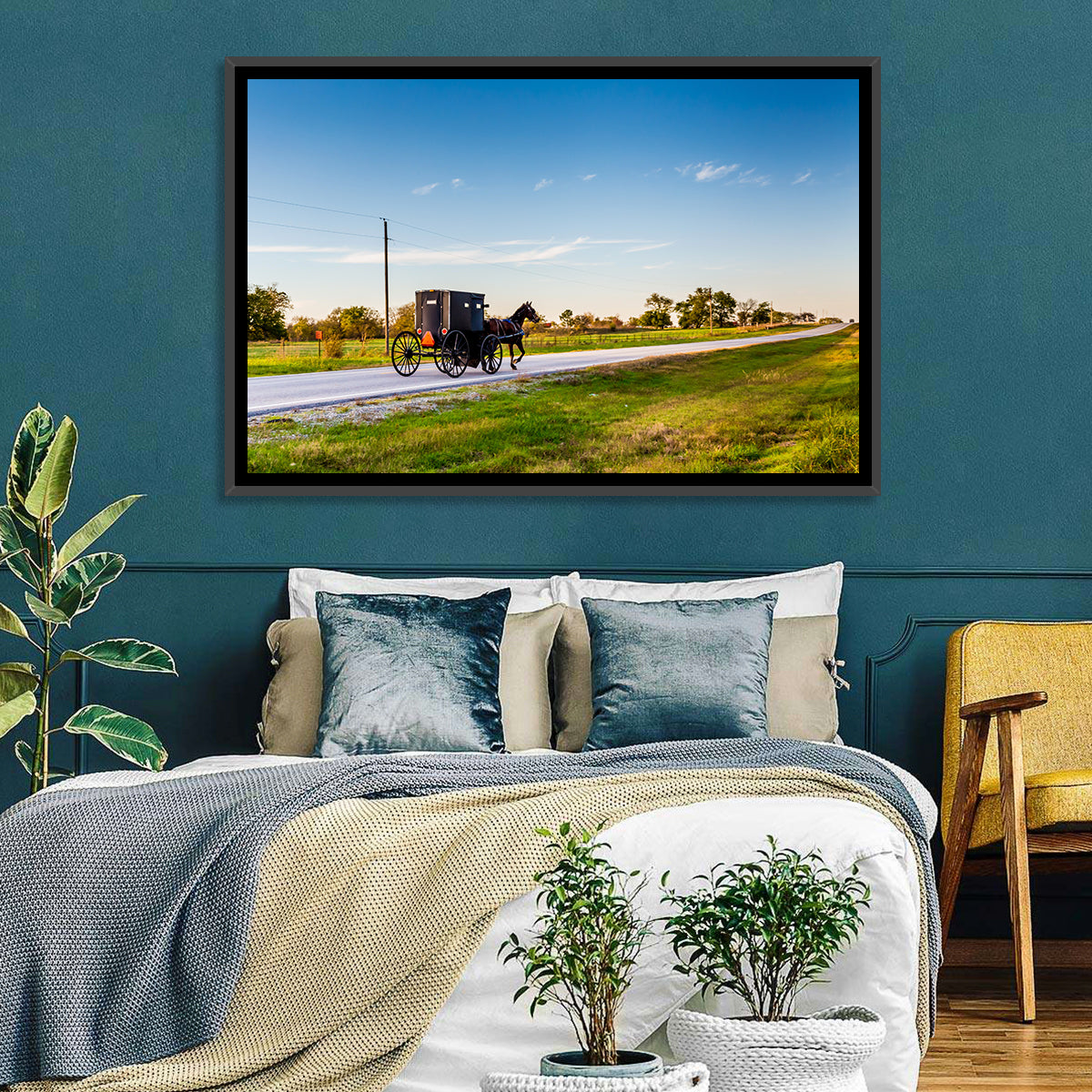 Amish Horse and Buggy, Oklahoma Wall Art in a room, landscape