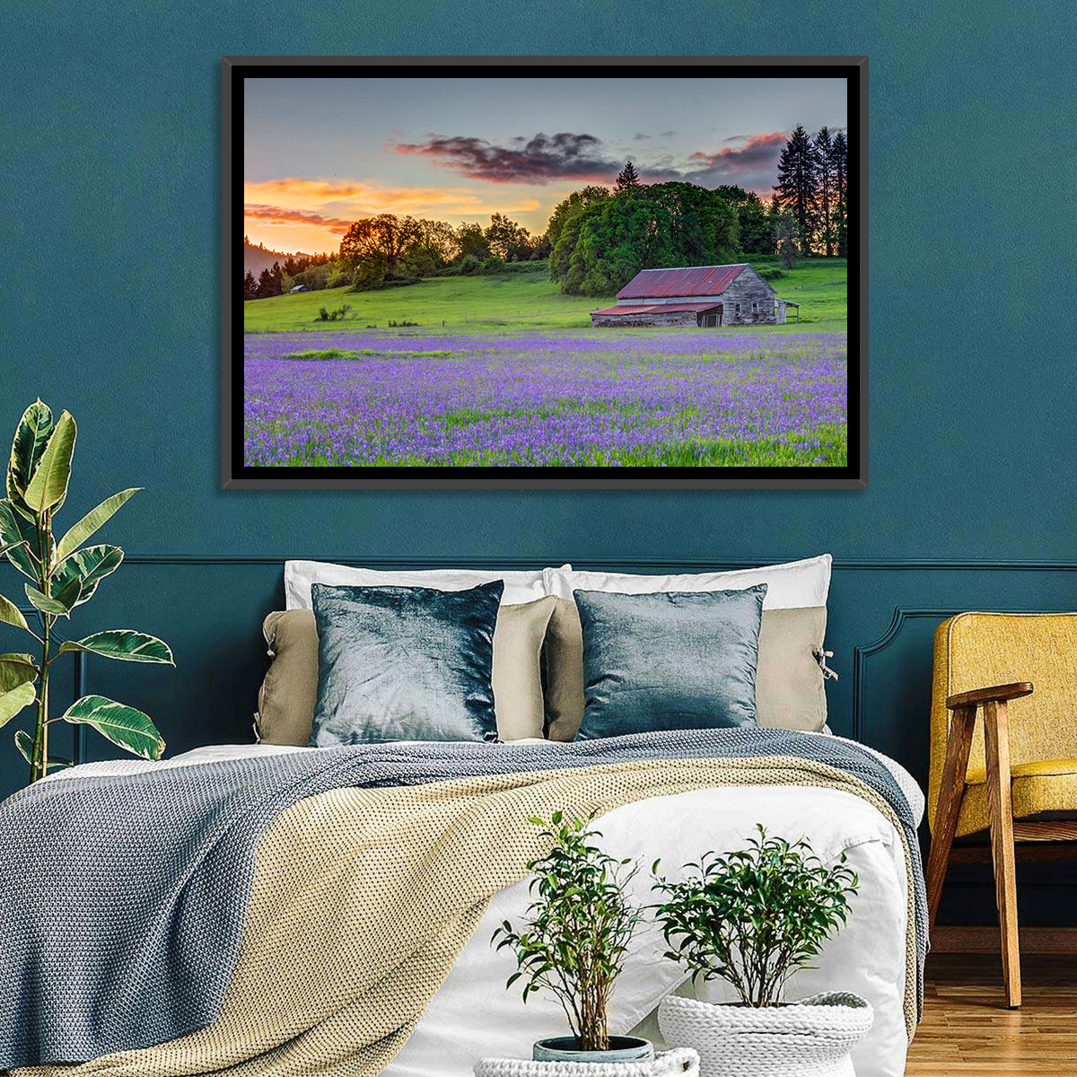 Willamette Valley Barn at Sunset Wall Art in a room, landscape