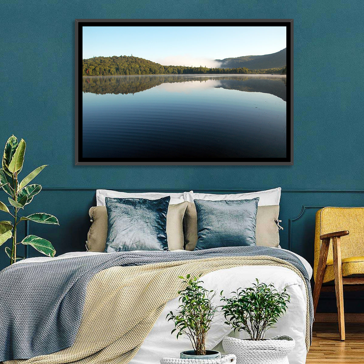 Lake Monroe Morning Reflection Wall Art in a room, landscape