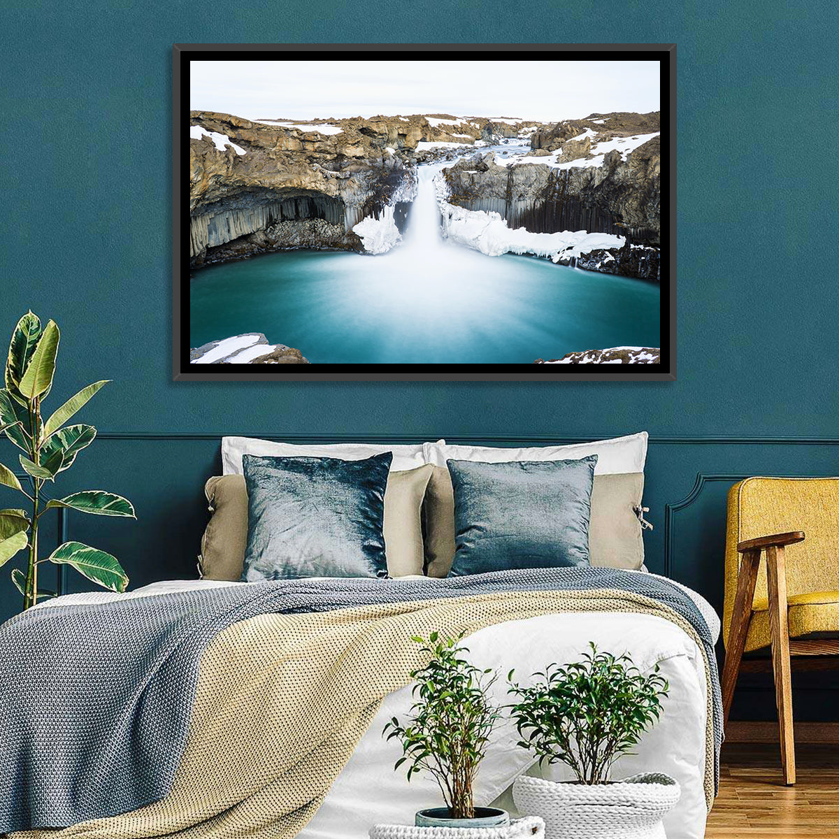 Aldeyjarfoss Basalt Waterfall Wall Art in a room, landscape
