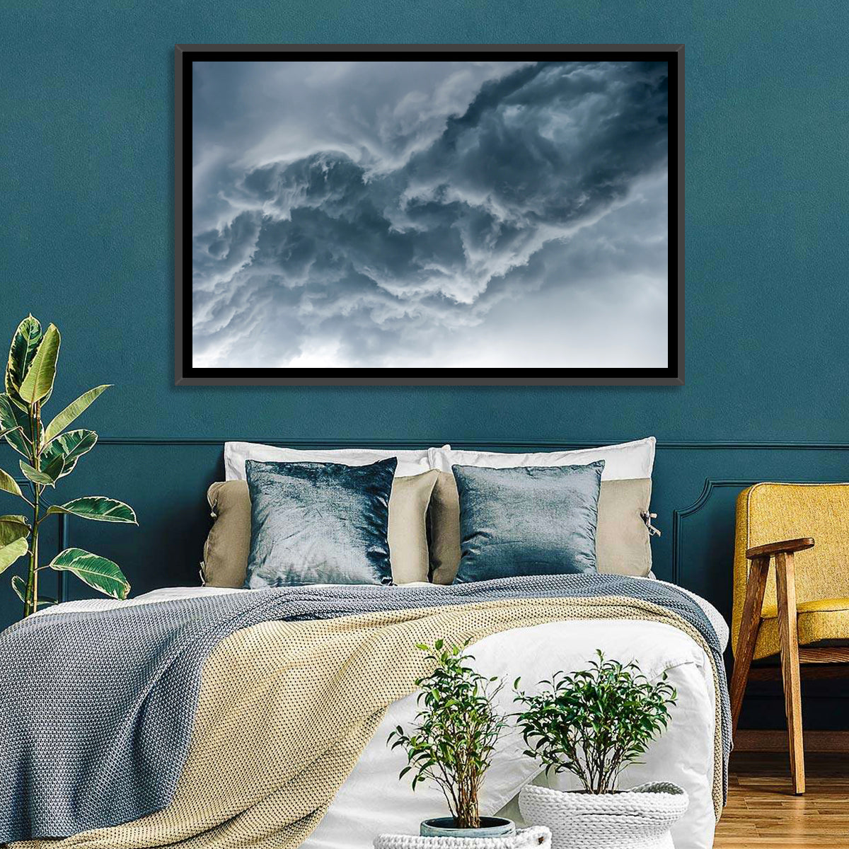 Turbulent Storm Cloud Abstract Wall Art in a room, landscape