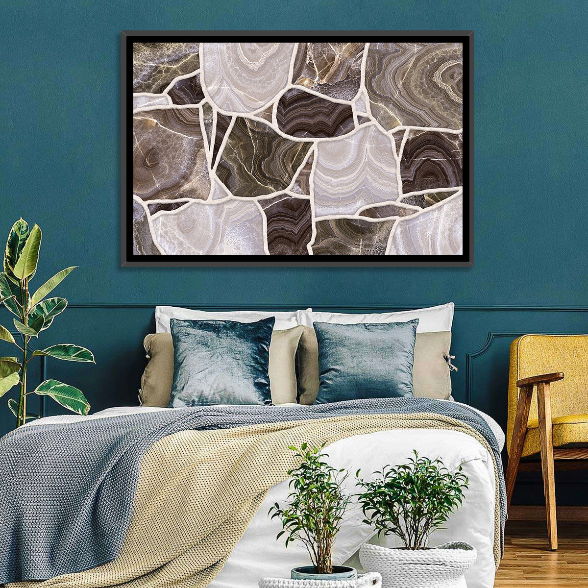 Banded Stone Mosaic Wall Art in a room, landscape
