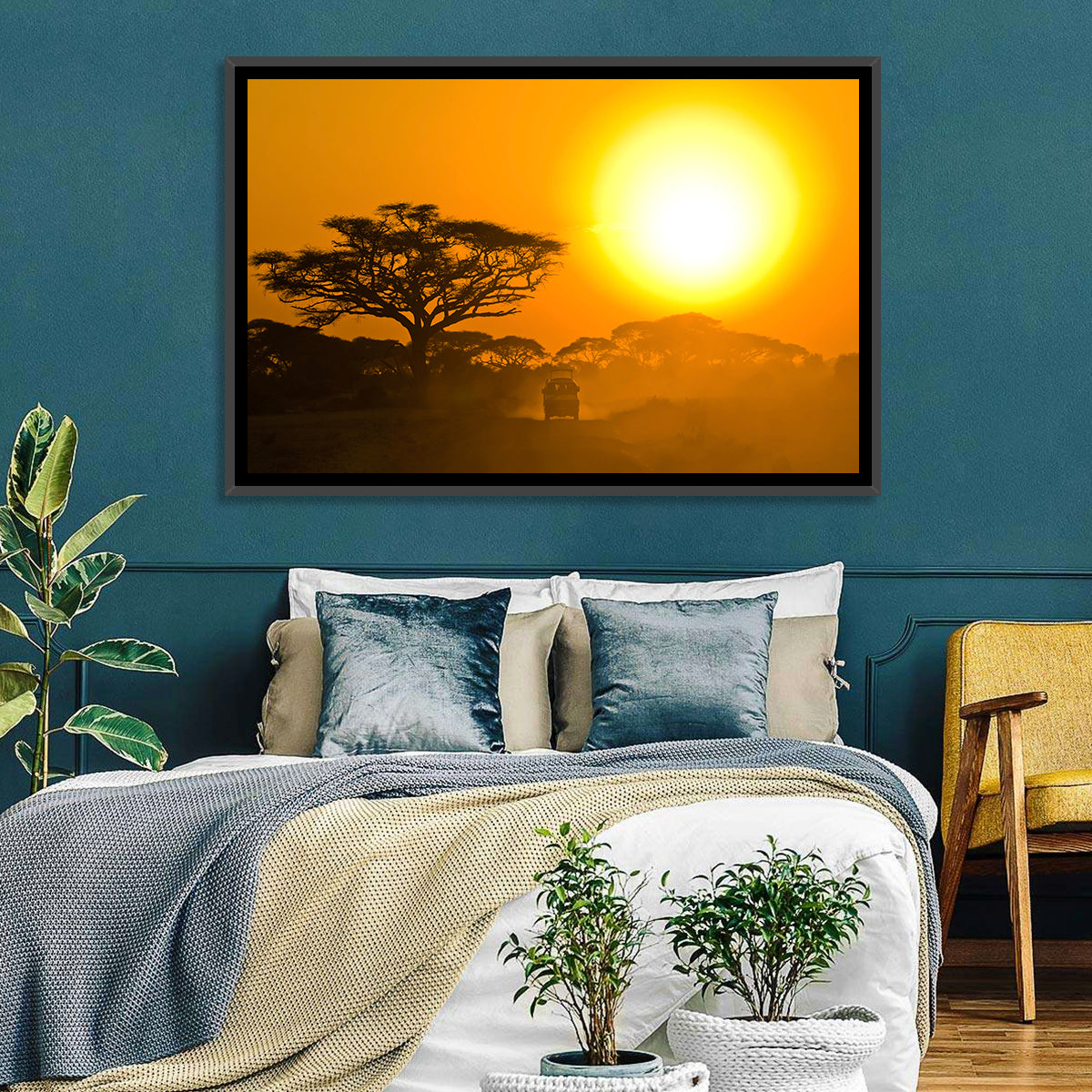 Jeep on Savannah at Sunset Wall Art in a room, landscape