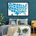 Blue Minimalist USA Map Wall Art