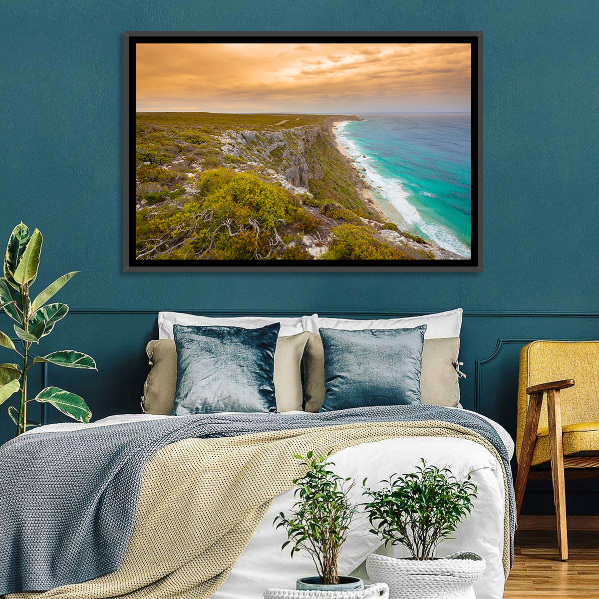 Kangaroo Island Turquoise Cliff Coast Wall Art in a room, landscape