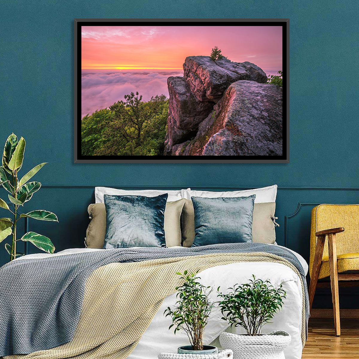 Pine Mountain Trail Sunset Over Cloud Sea Wall Art in a room, landscape