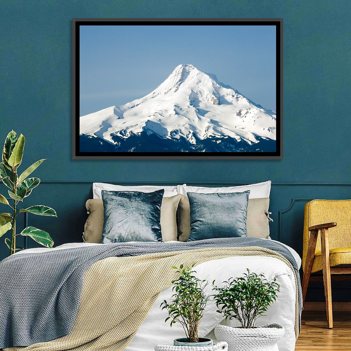 Mount Hood Winter Peak Wall Art in a room, landscape