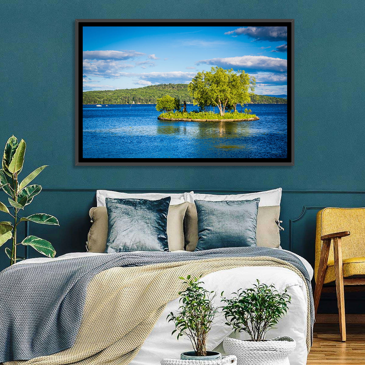 Lake Winnipesaukee Landscape Wall Art in a room, landscape