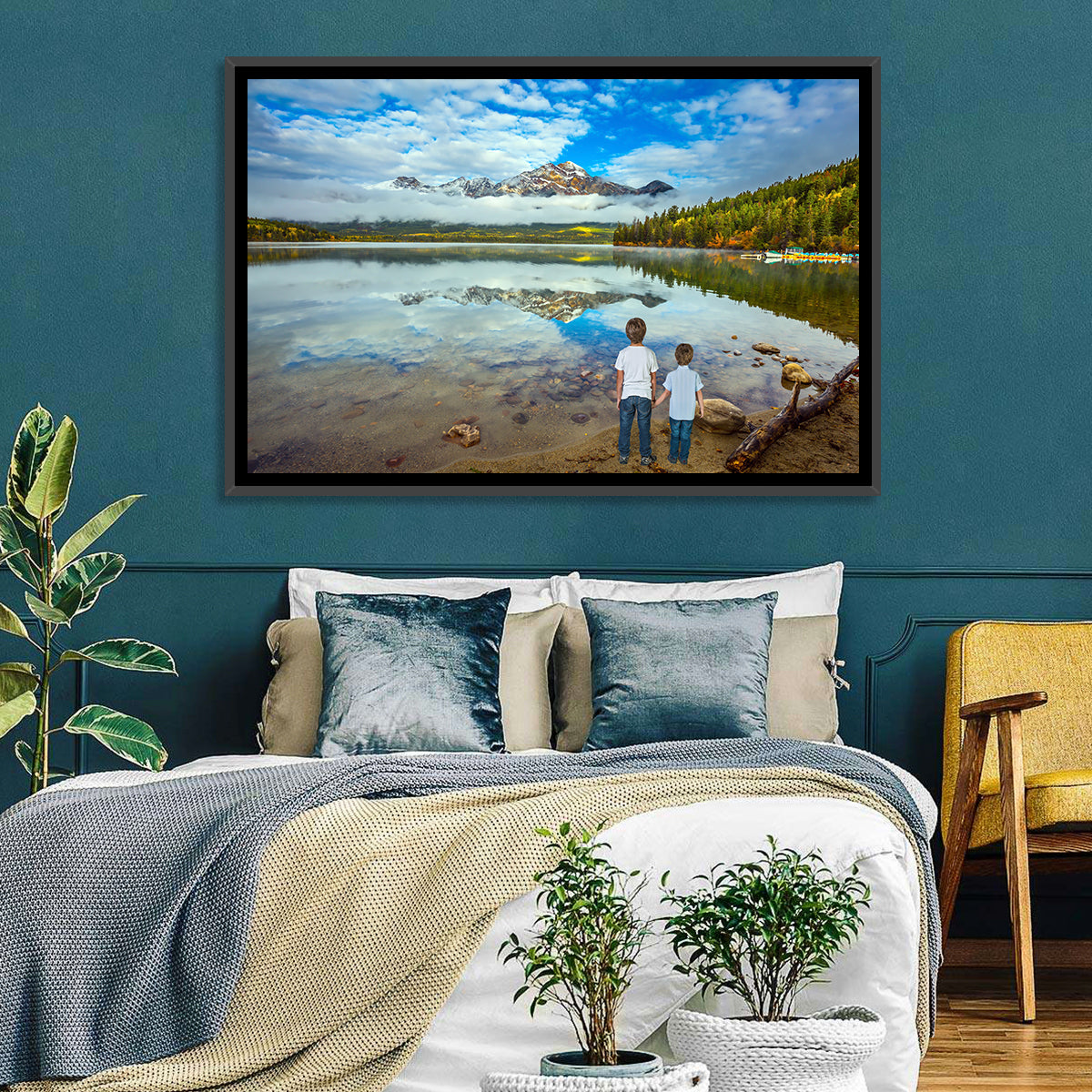 Pyramid Lake Reflection Wall Art in a room, landscape