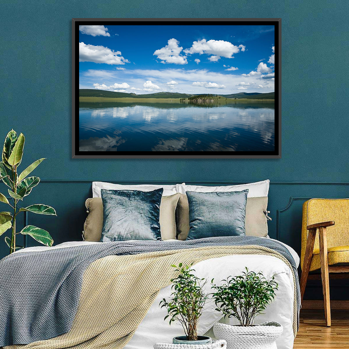 Lake Khovsgol Reflection Wall Art in a room, landscape