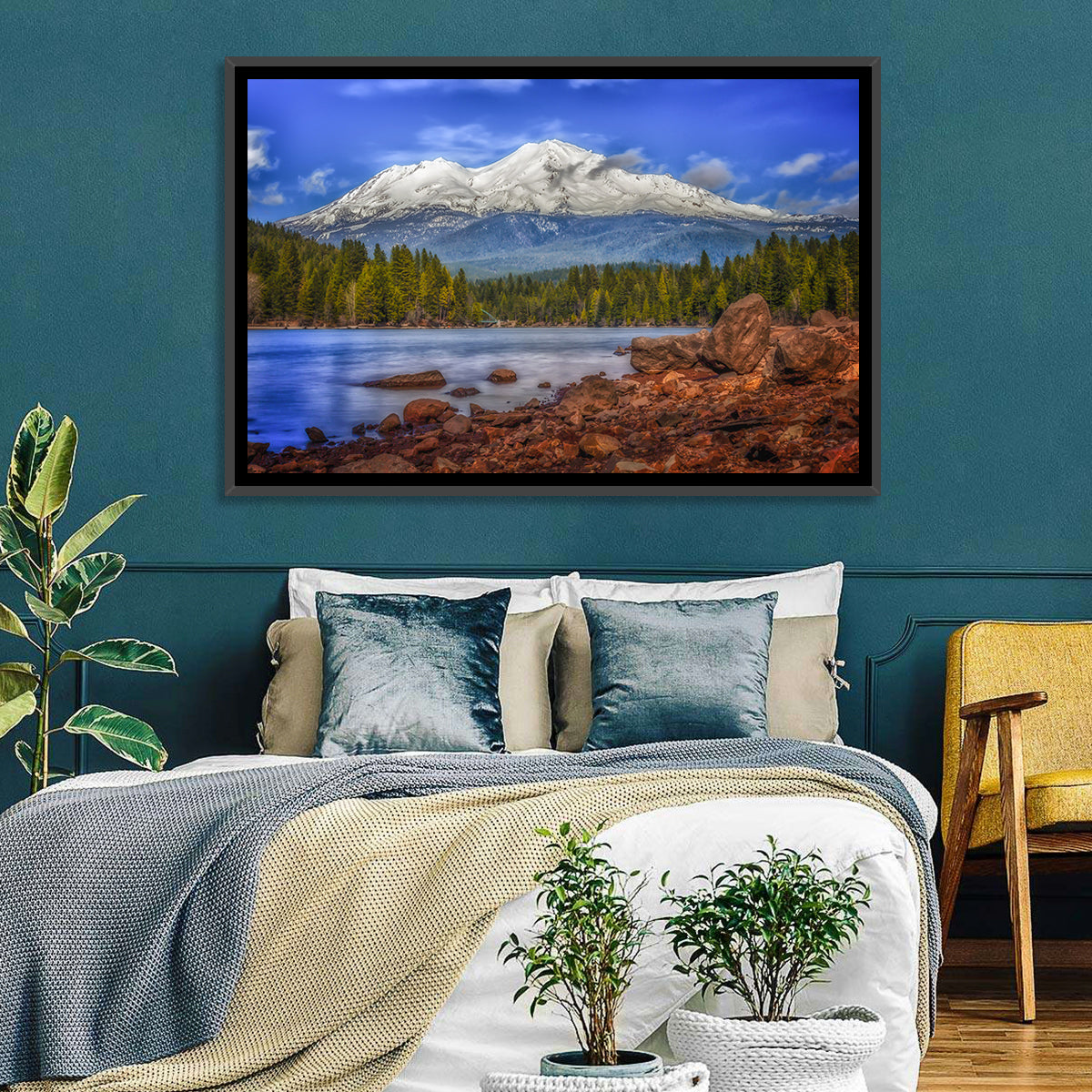 Mount Shasta Over Lake Siskiyou Wall Art in a room, landscape