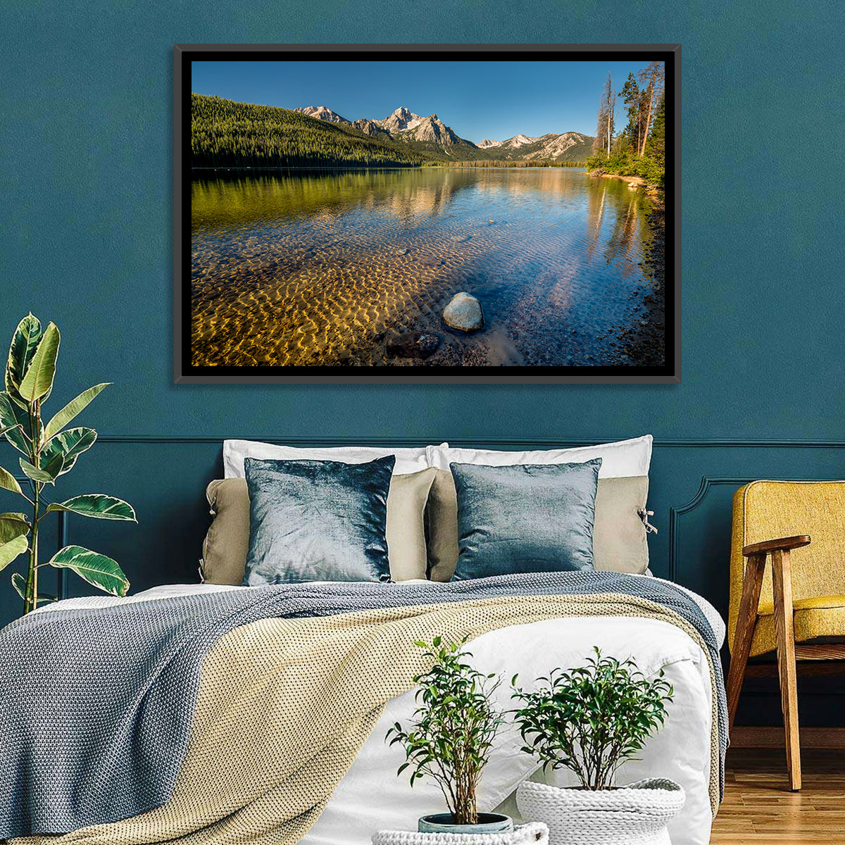 Morning Light at Stanley Lake Wall Art in a room, landscape