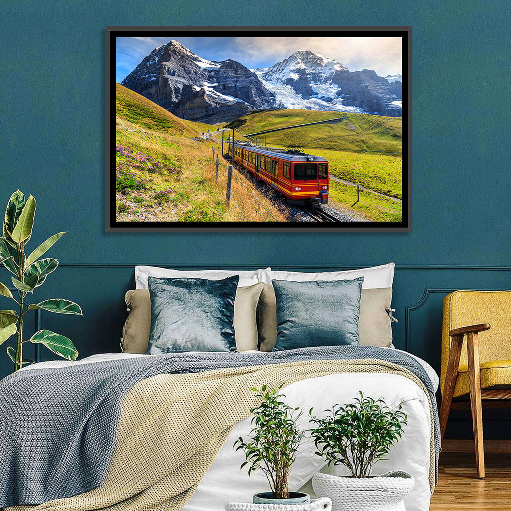 Red Alpine Train at Eiger Wall Art