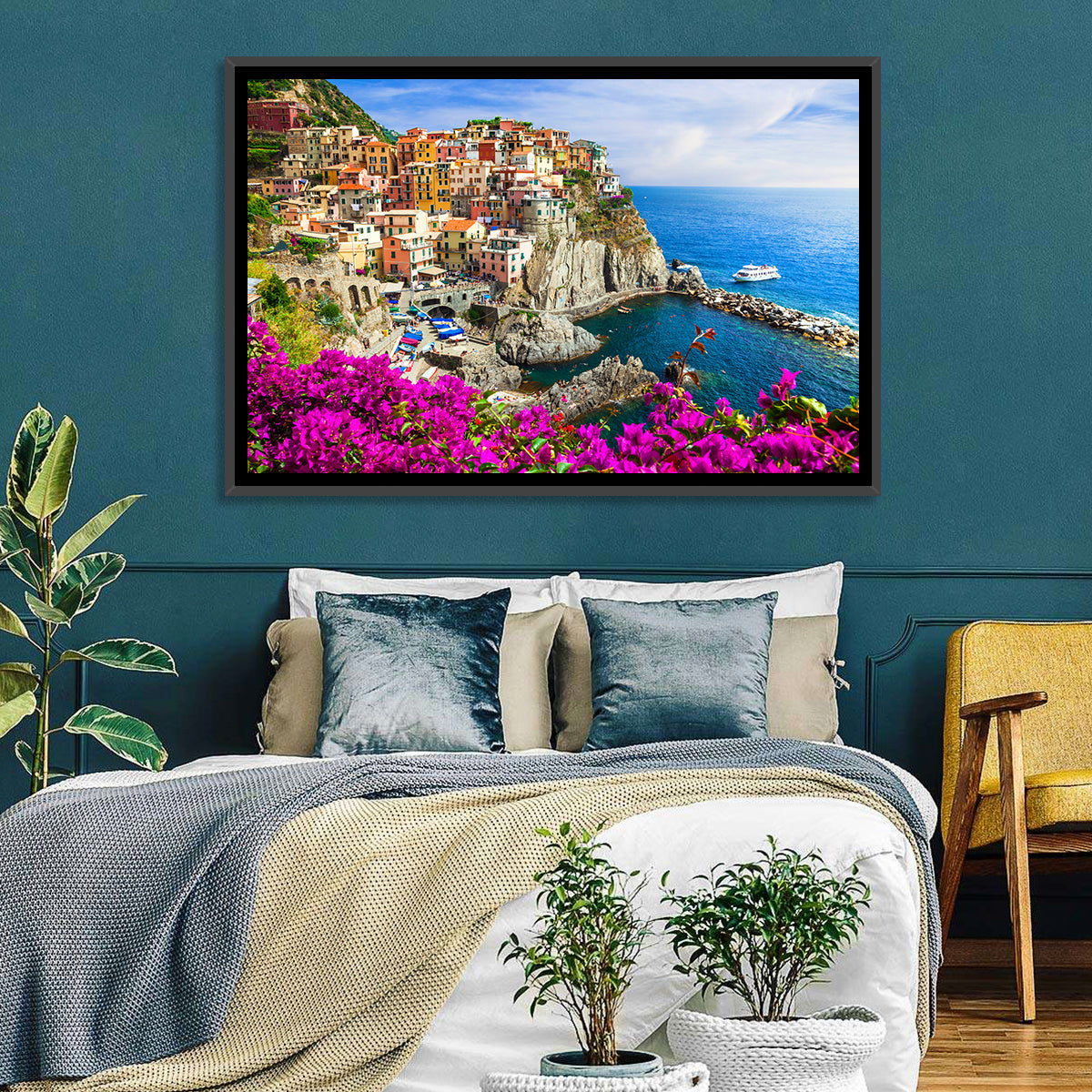 Manarola Cliffside Village Wall Art in a room, landscape
