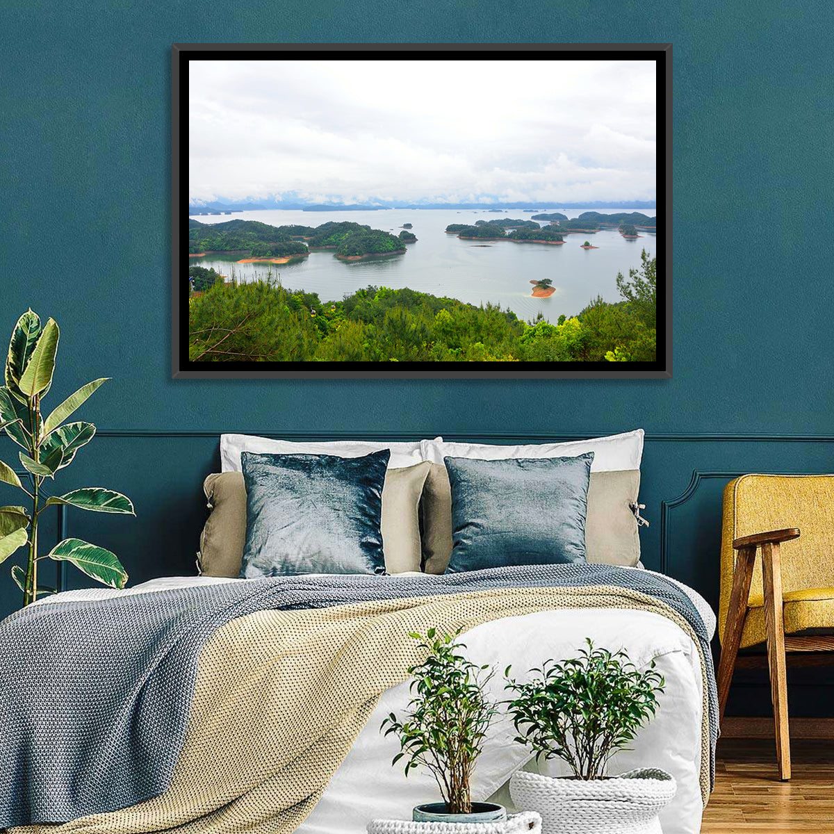 Qiandao Lake Islands View Wall Art in a room, landscape