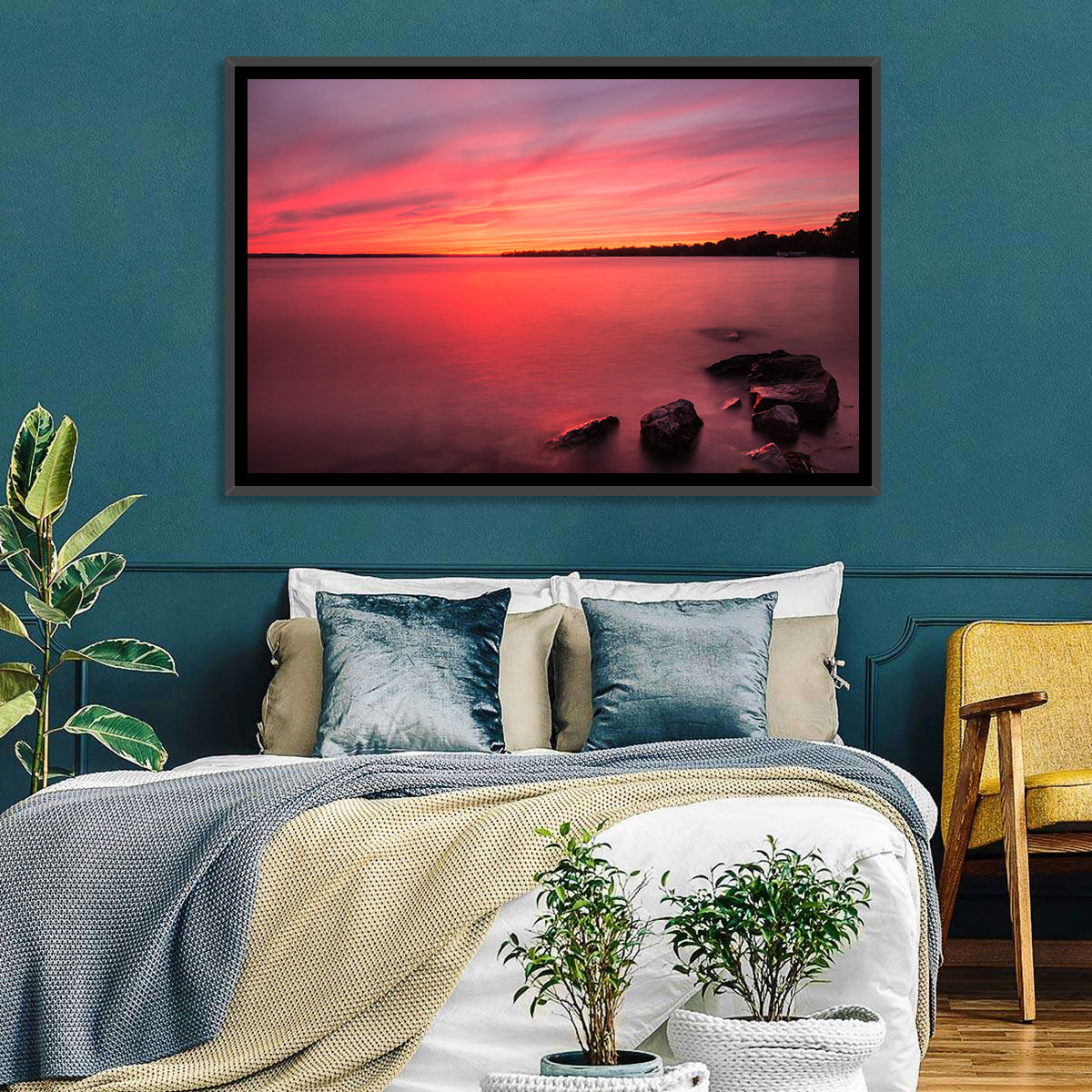 Lake Simcoe Sunset Wall Art in a room, landscape