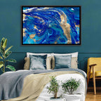 Blue and Gold Liquid Marble Swirls Wall Art