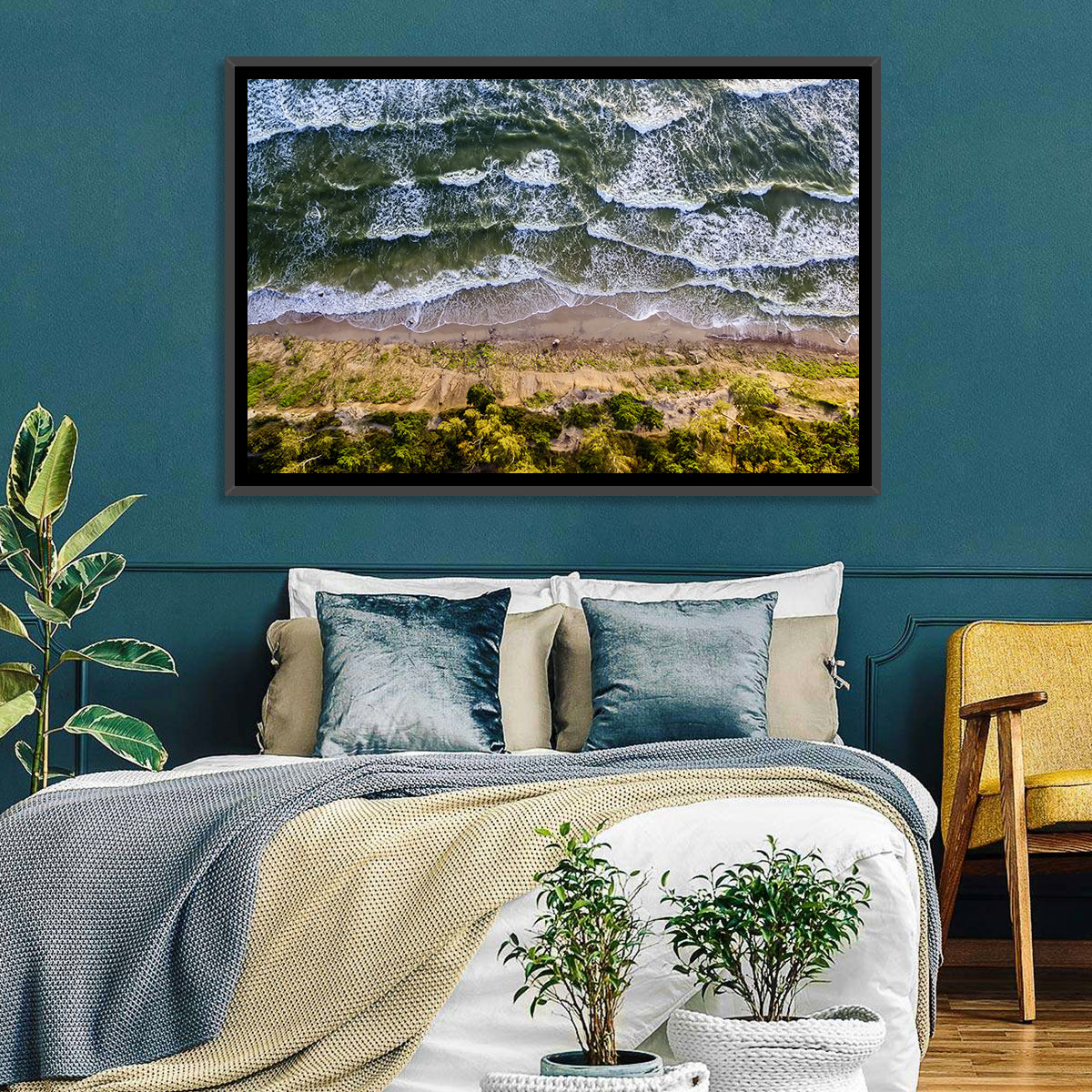 Aerial Waves Over Sandy Cliff Wall Art in a room, landscape