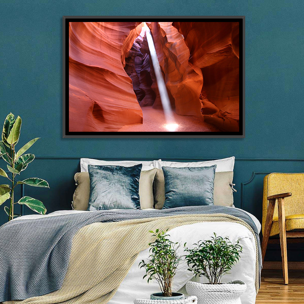 Antelope Canyon Light Beam Wall Art in a room, landscape