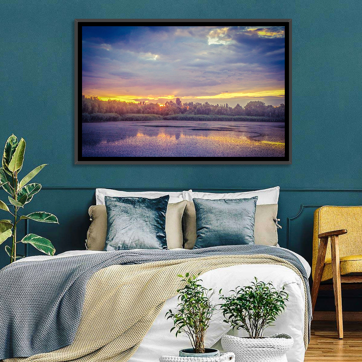 Danube Delta Golden Sunset Wall Art in a room, landscape