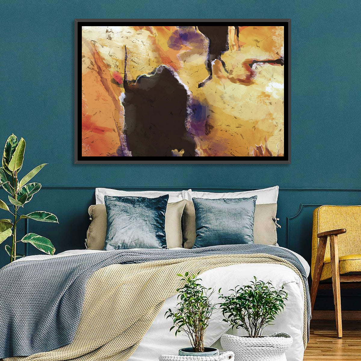 Merging Continents Textured Abstract Wall Art in a room, landscape
